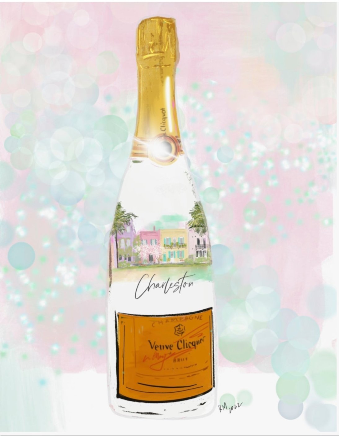 PINK & BLUE CHAMPAGNE SPARKLES - Art Print