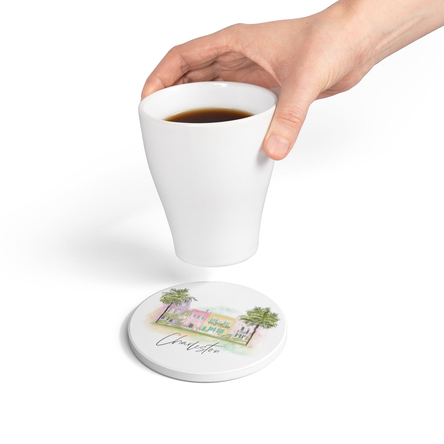 Rainbow Row Ceramic Coaster