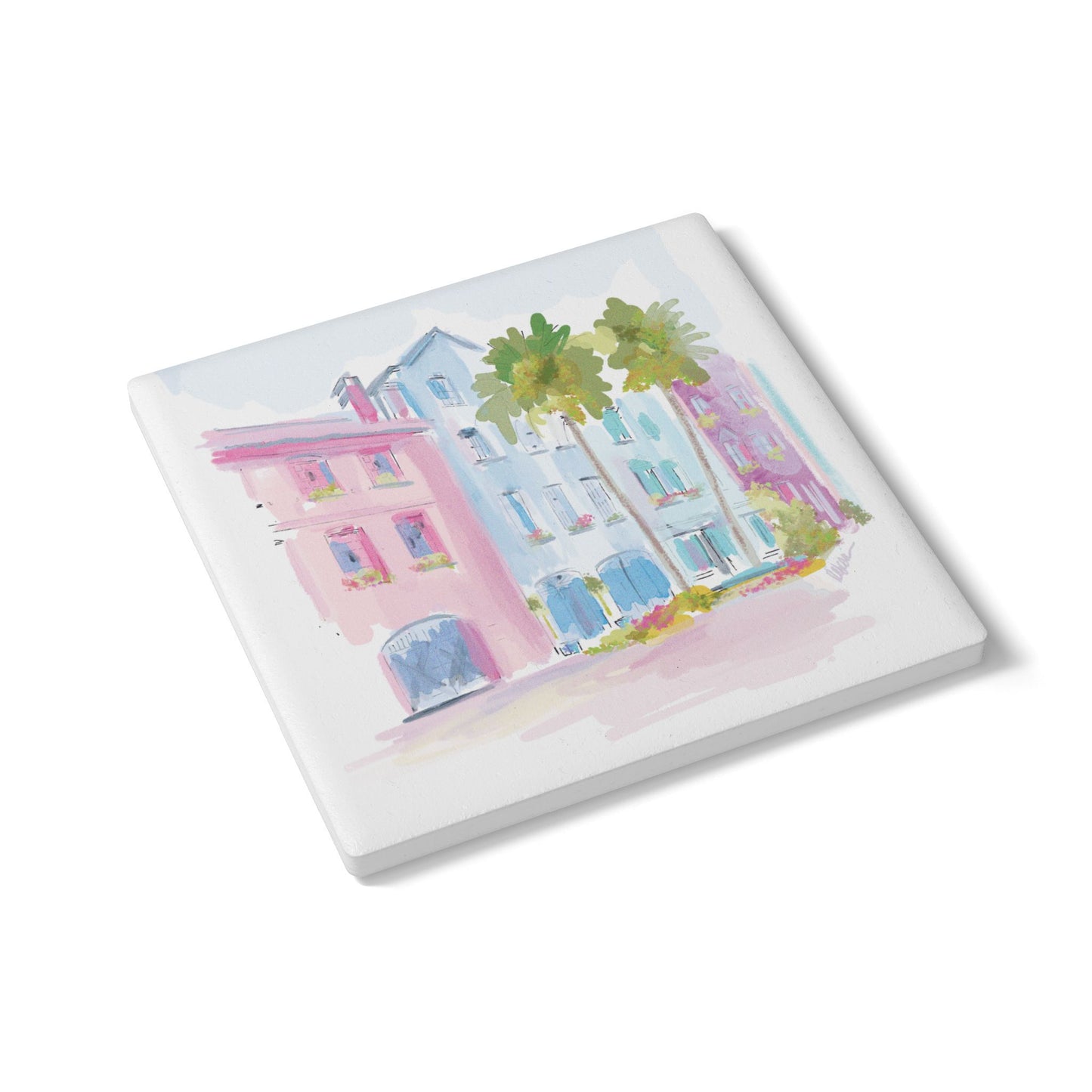 Coastal Rainbow Row-Ceramic Coaster