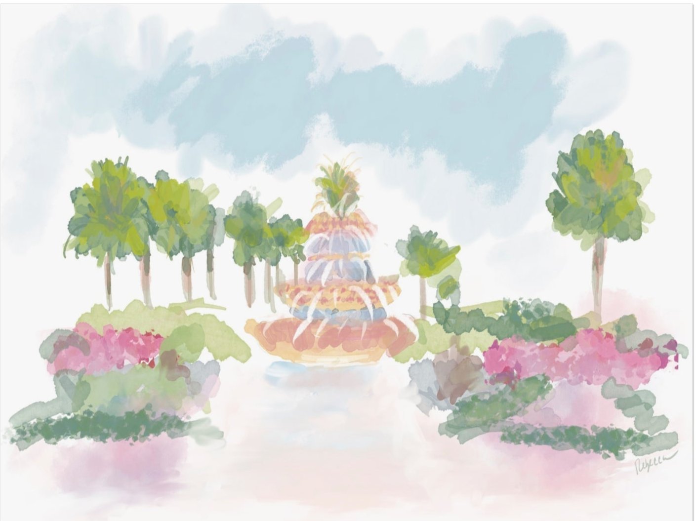 COASTAL PINEAPPLE FOUNTAIN - Art Print