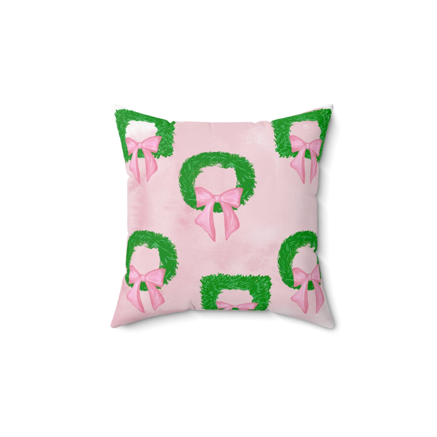PINK BOW WREATH - 14x14 Pillow