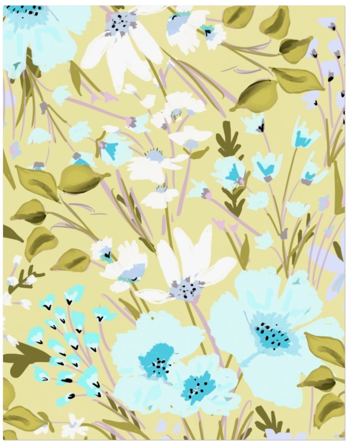 YELLOW & GREEN FLORALS - Art Print