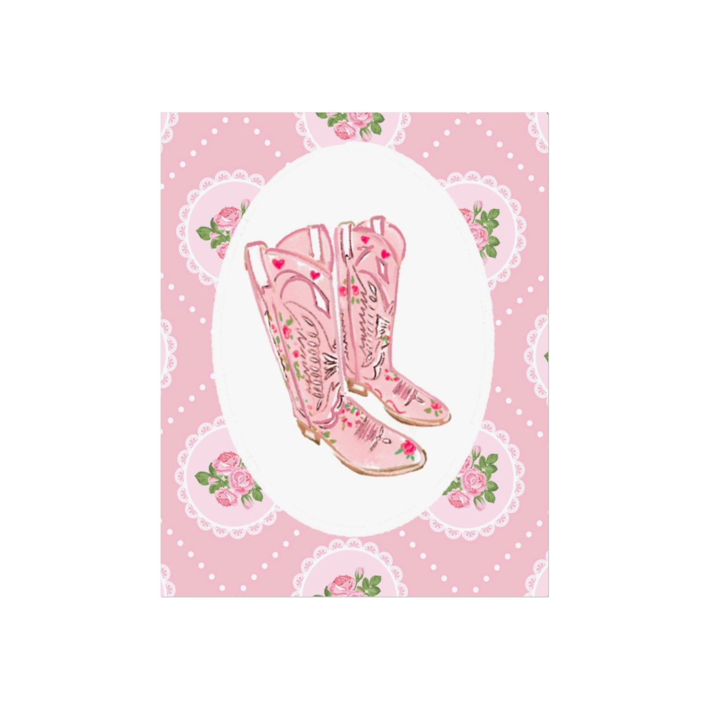 PINK COWBOY BOOTS ROSES- Art Print
