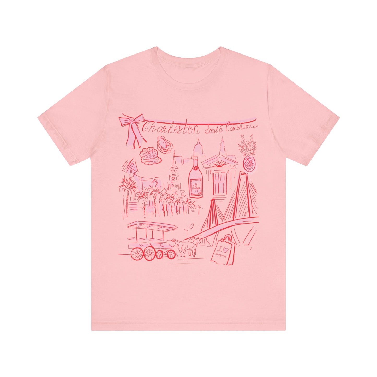 Our famous Charleston design in a T - white or pink