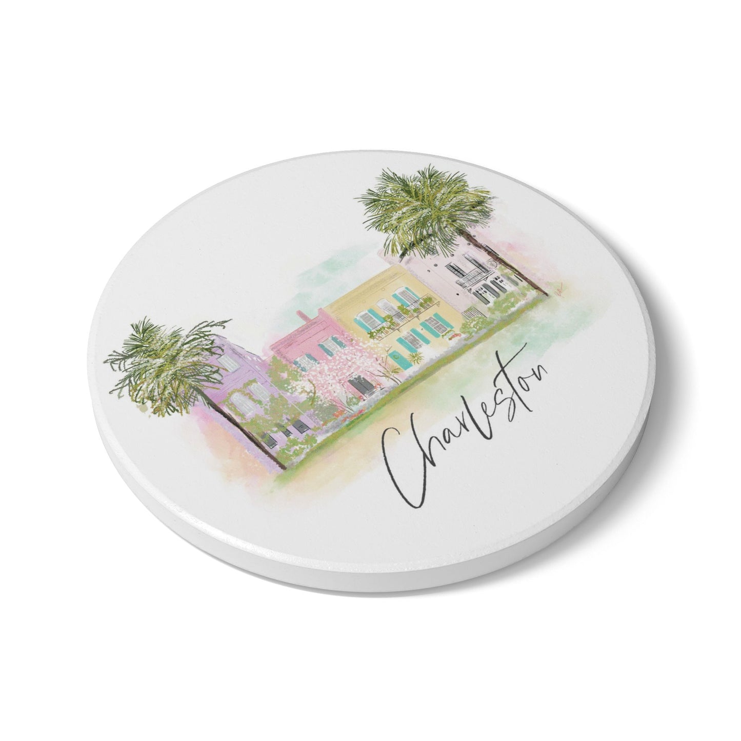 Rainbow Row Ceramic Coaster