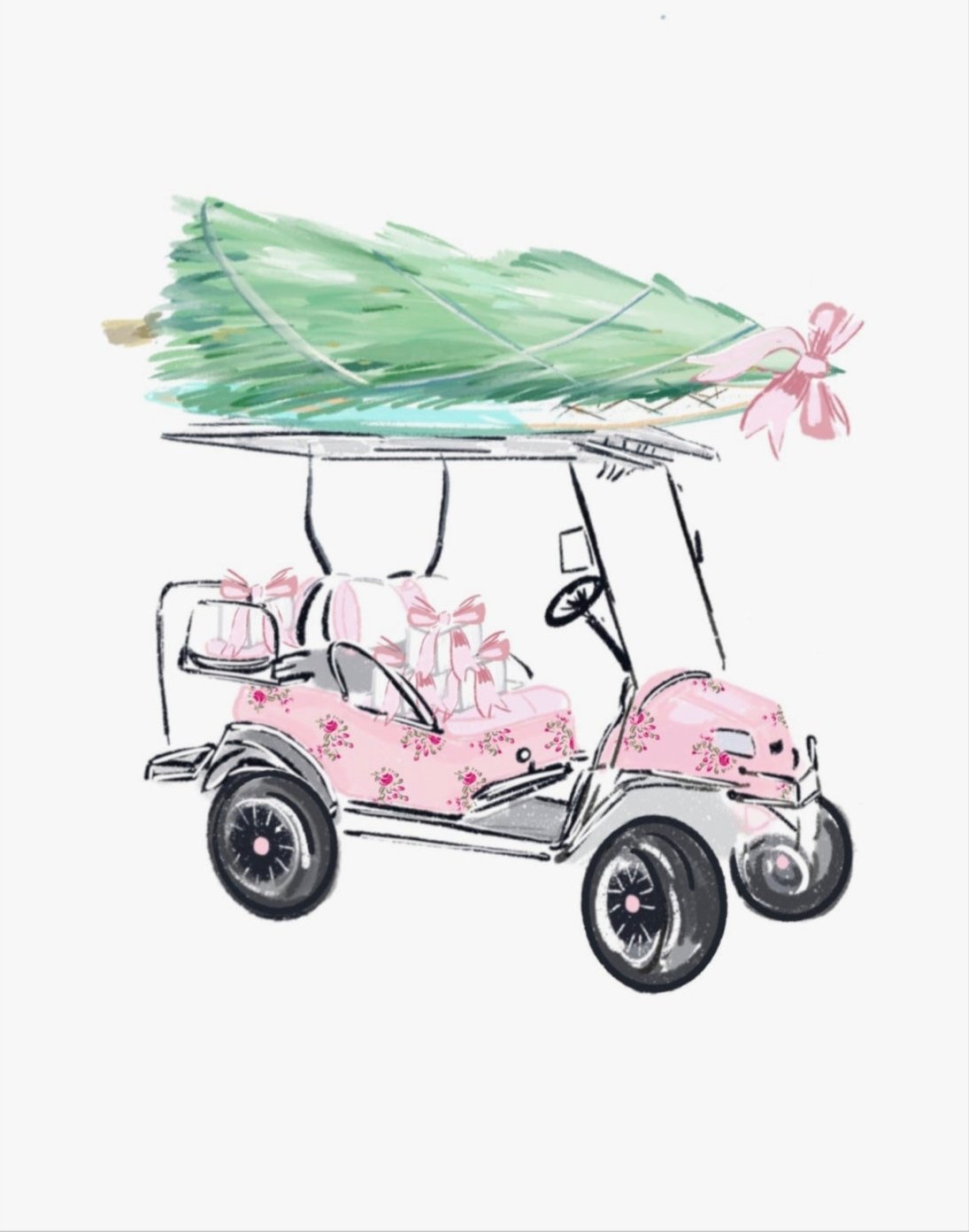 CHRISTMAS TREE ON GOLF CART - Art Print