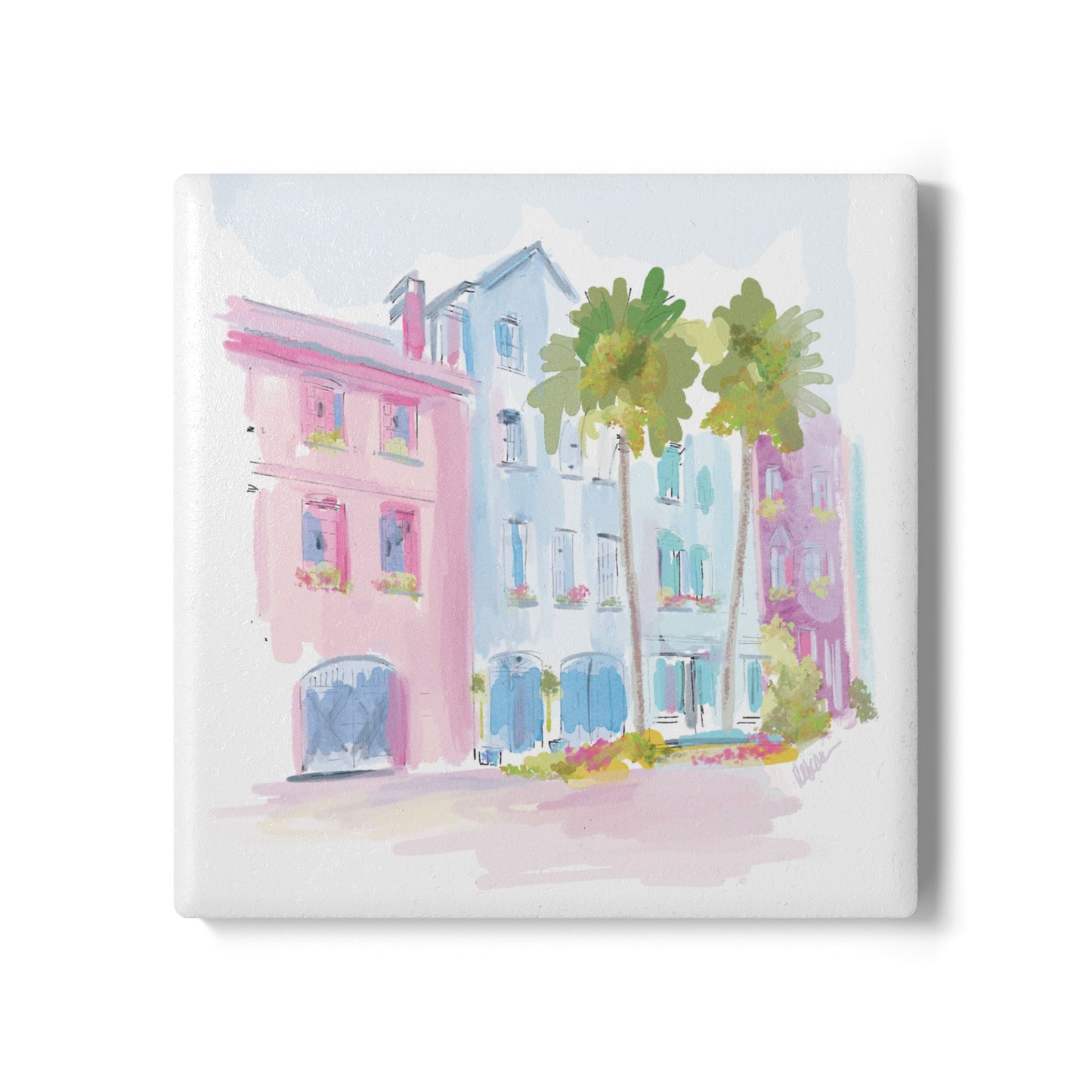 Coastal Rainbow Row-Ceramic Coaster