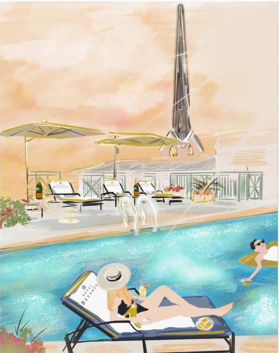 HOTEL BENNETT GOLDEN POOL - Art Print