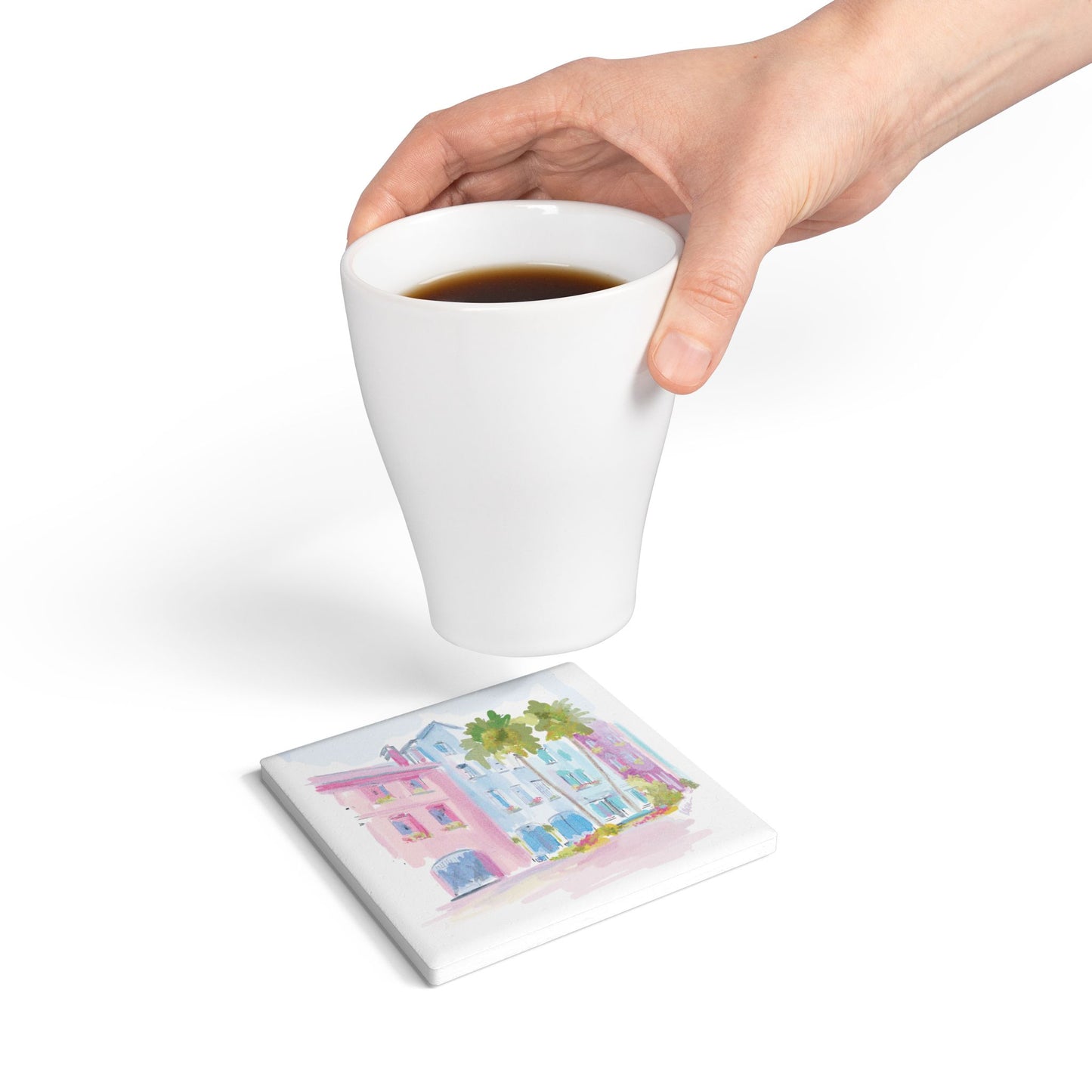 Coastal Rainbow Row-Ceramic Coaster