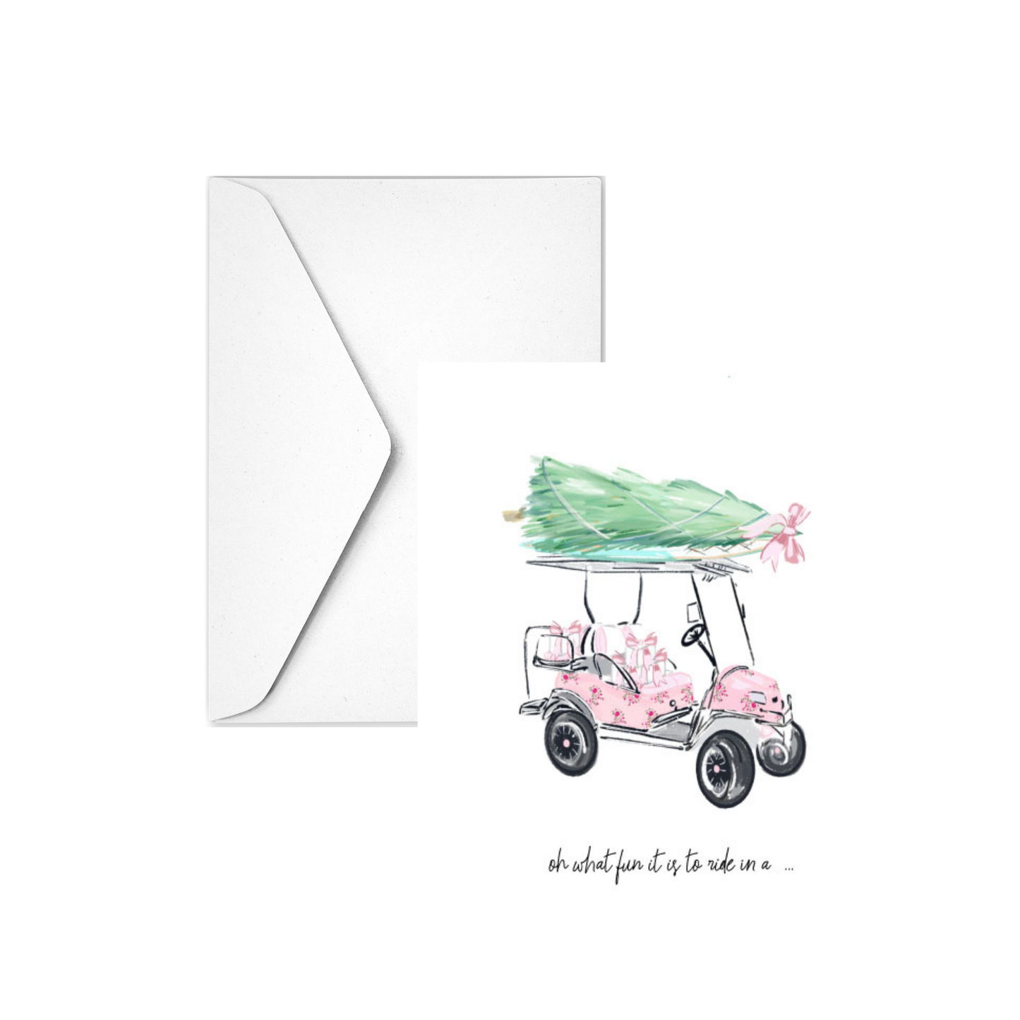 OH WHAT FUN IT IS PINK GOLF CART - Note Card