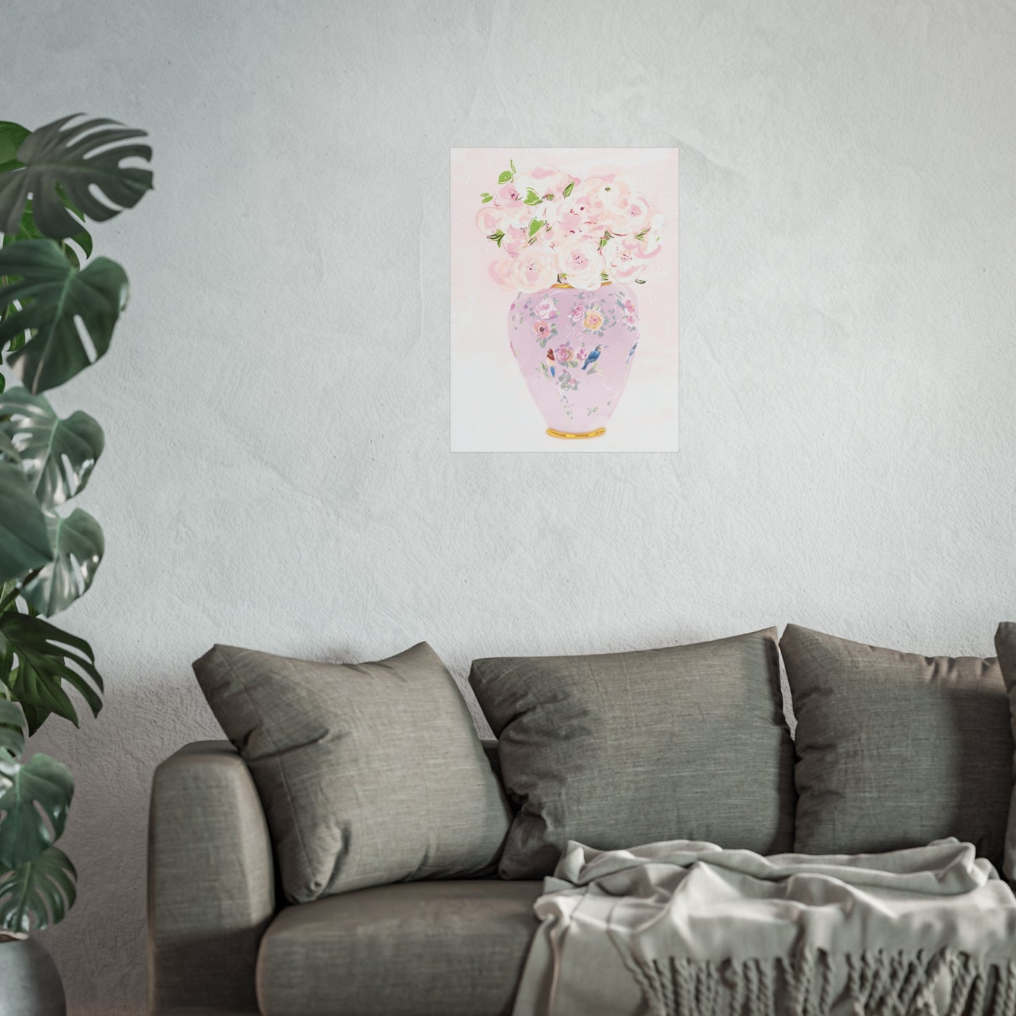 PURPLE VASE BLUE BIRD - Art Print