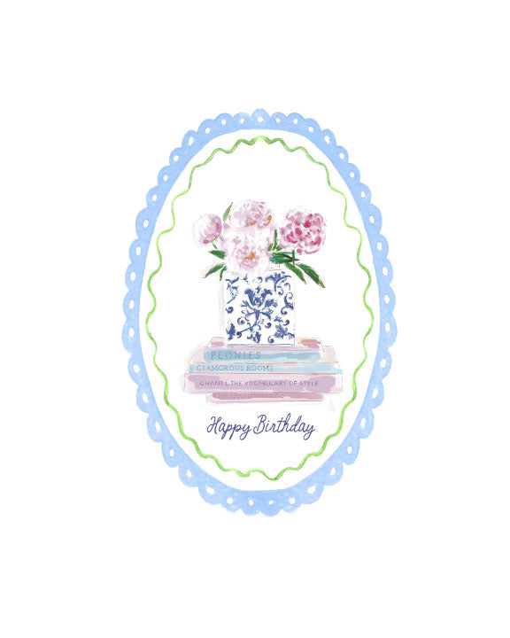 BIRTHDAY BOOKS & PEONIES - Note Card