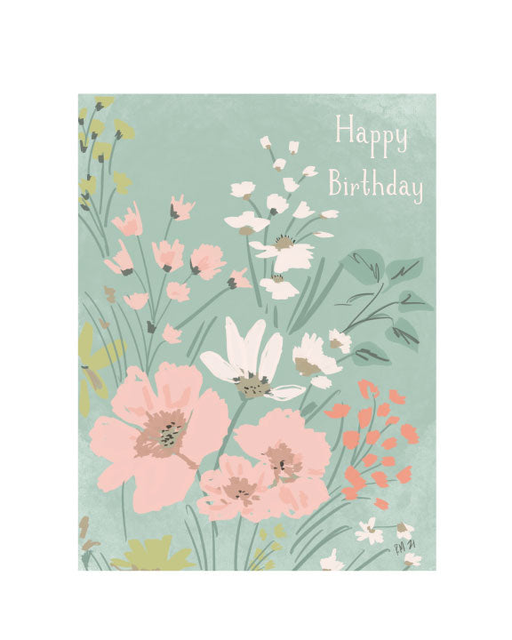HAPPY BIRTHDAY PINK FLORALS - Note Card