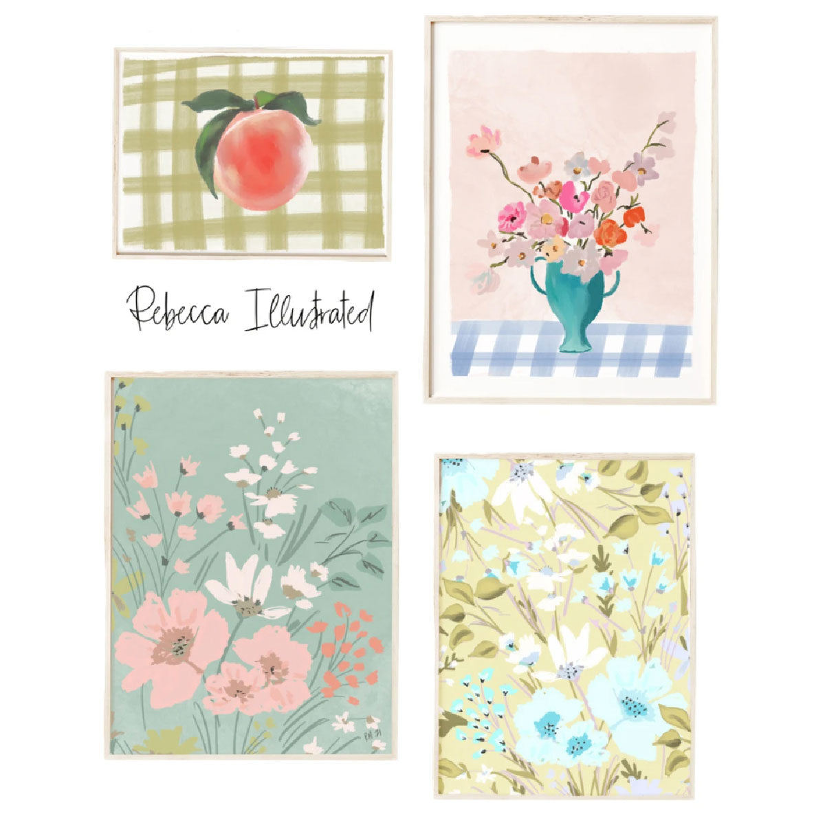 VASE ON BLUE GINGHAM - Art Print