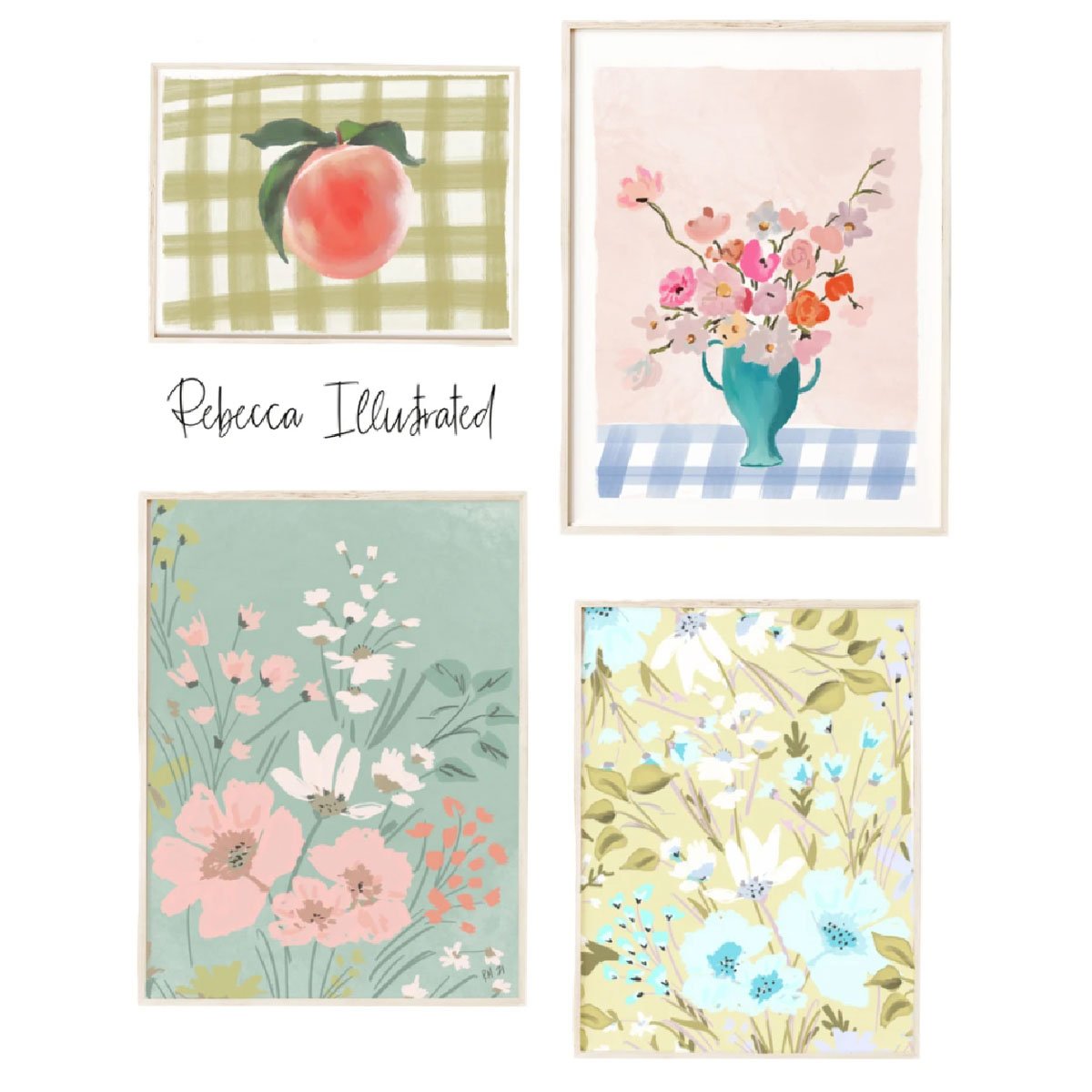 PINK & TEAL FLOWERS - Art Print