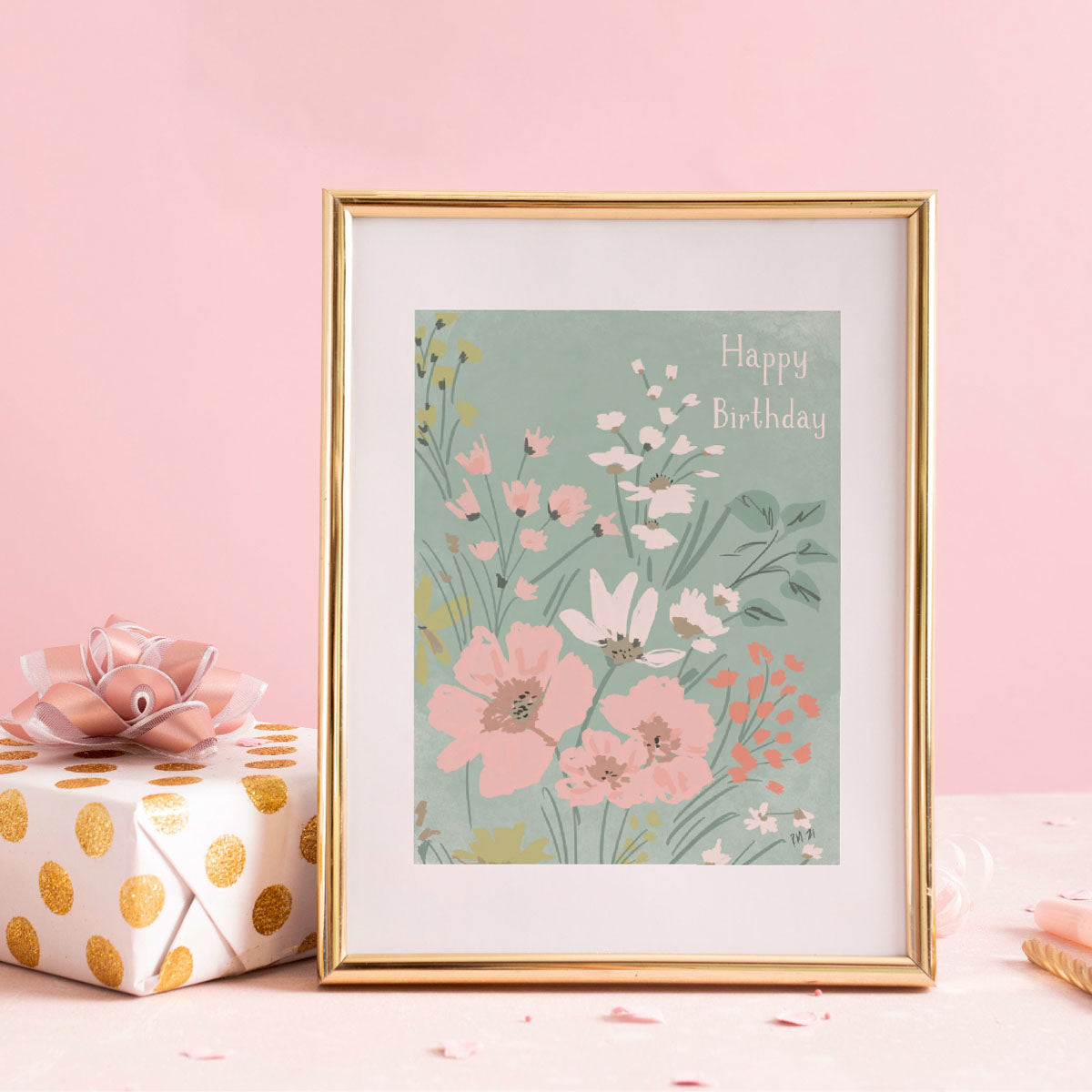 HAPPY BIRTHDAY PINK FLORALS - Note Card