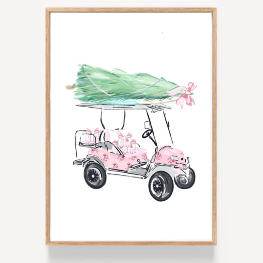 CHRISTMAS TREE ON GOLF CART - Art Print