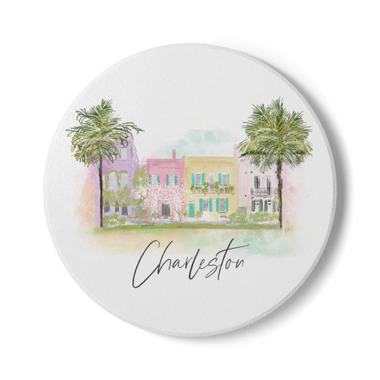 Rainbow Row Ceramic Coaster
