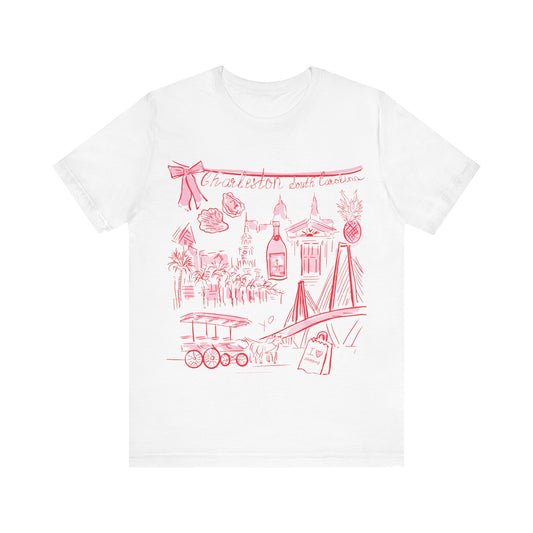 Our famous Charleston design in a T - white or pink