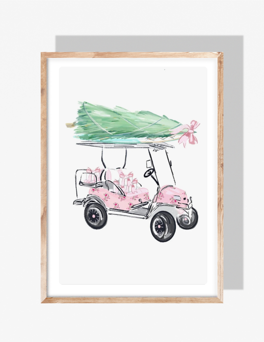 CHRISTMAS TREE ON GOLF CART - Art Print