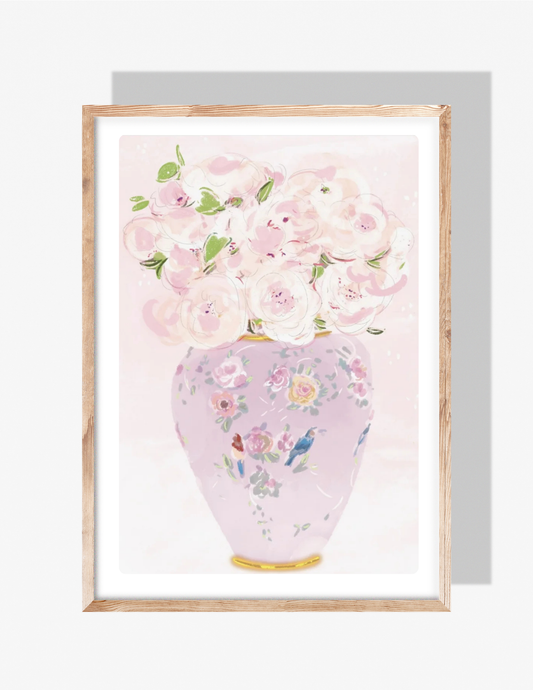PURPLE VASE BLUE BIRD - Art Print