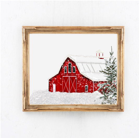 RED SNOWY BARN - Art Print
